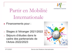 Financement de la mobilité internationale de stage et d'études